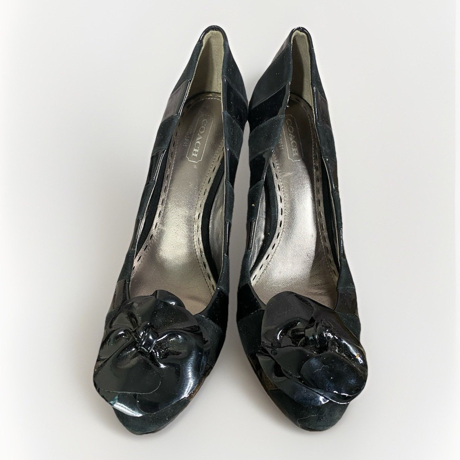 Coach COACH Trinitie Flower Ladies 8 Black Suede Patent High HEELS Size US 8 / IT 38 - 2 Thumbnail