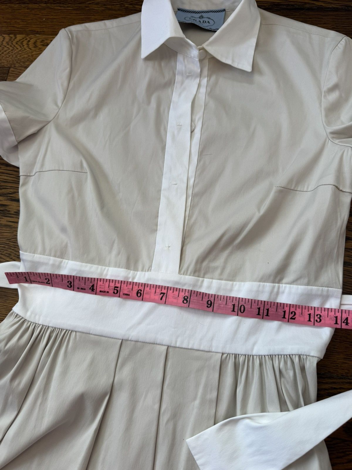 Prada beige white shirt buttons collared dress