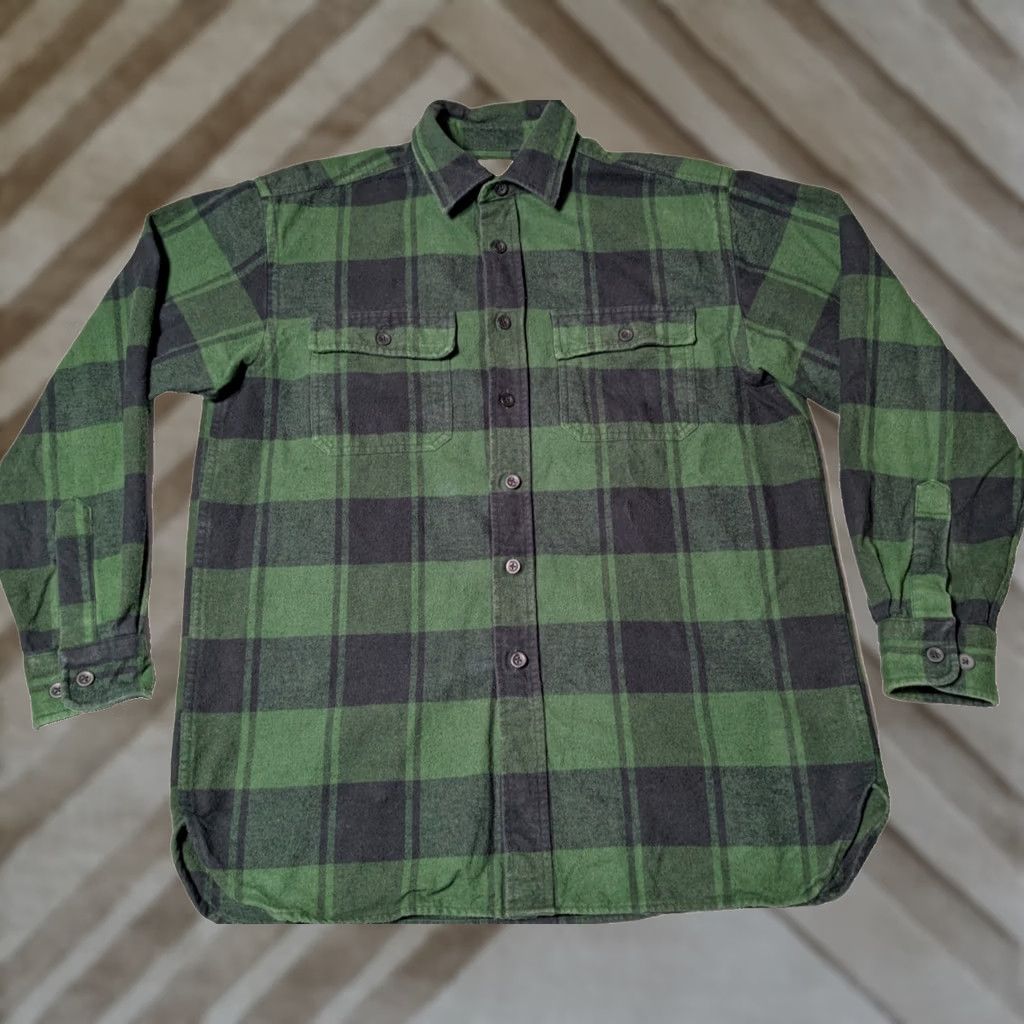 Vintage VTG Y2K L.L. Bean Men MEDIUM-REG Green Plaid Cotton HEAVYWEIGHT Flannel Shirt Size US M / EU 48-50 / 2 - 1 Thumbnail