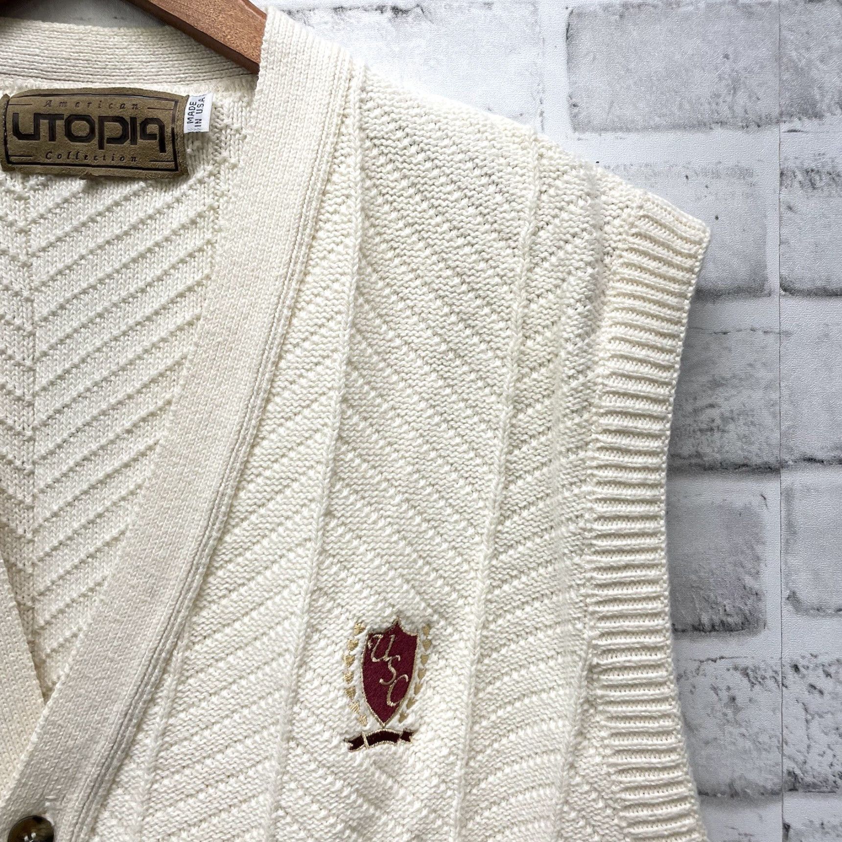 Vintage VTG Utopia American Collection Vest Mens XL White USA Wool Button up USC Size US XL / EU 56 / 4 - 2 Thumbnail