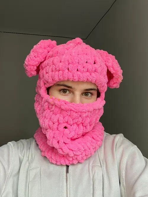 Handmade Knitted Balaclava Ski Mask Bunny Teddy Bear Style