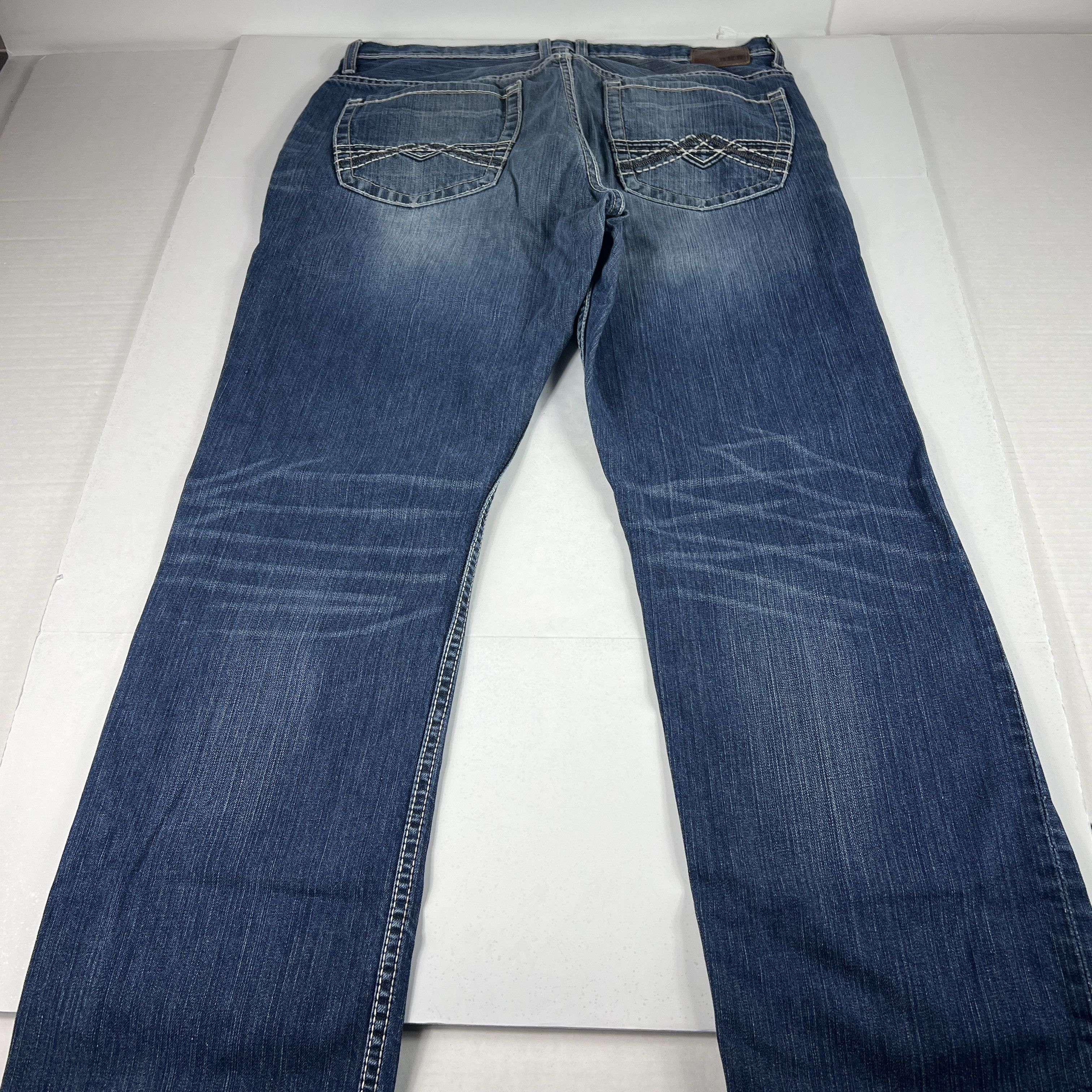 BKE BKE Jeans Long Derek Straight Blue Faded Whisker Denim Size US 37 - 12 Thumbnail