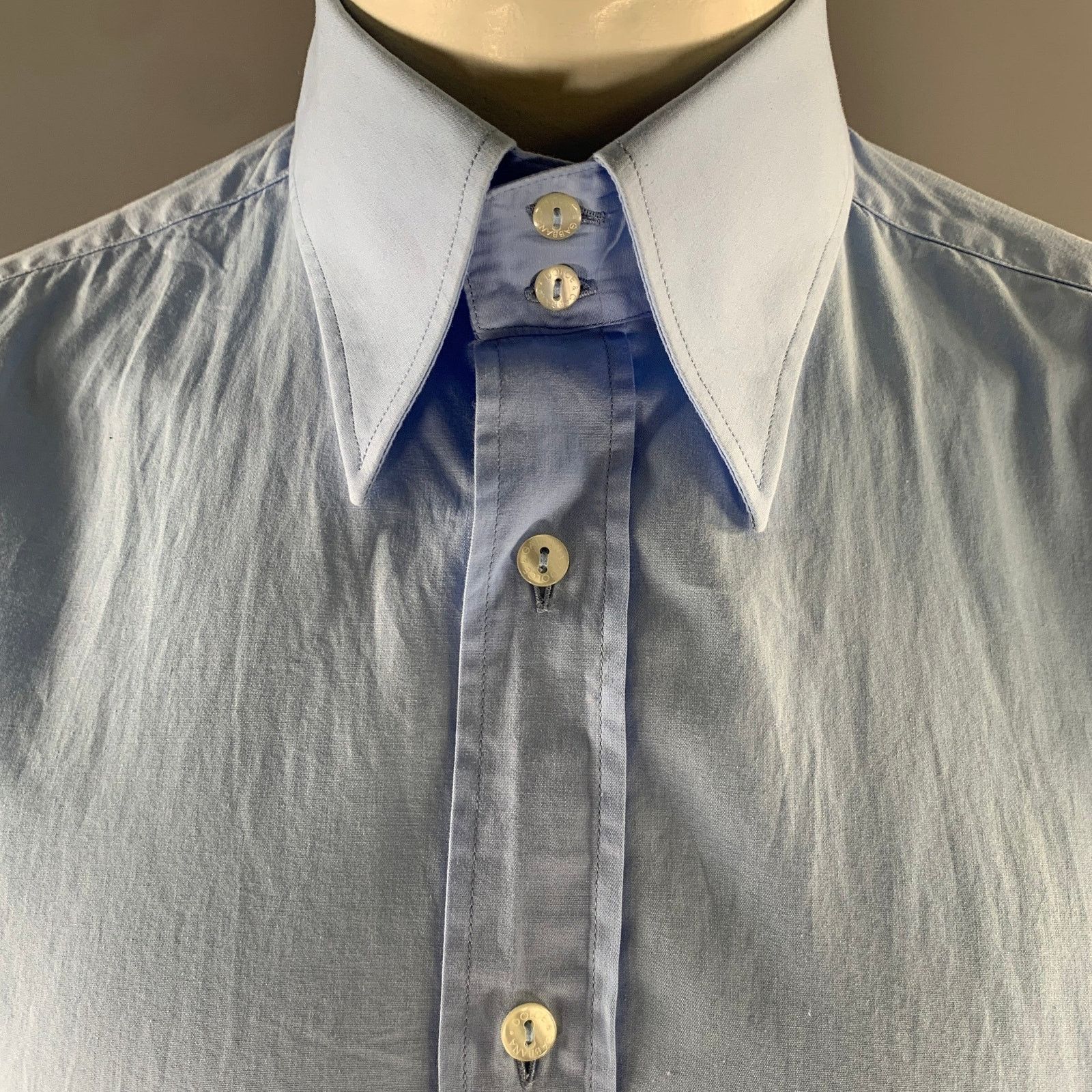 Dolce & Gabbana DOLCE & GABBANA Size L Blue Solid Cotton Long Sleeve Shirt Size US L / EU 52-54 / 3 - 2 Thumbnail