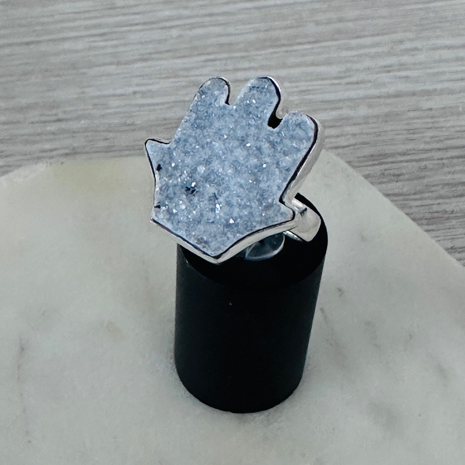 The Unbranded Brand Hamsa Agate Druzy Sterling Silver Ring Size ONE SIZE - 10 Thumbnail