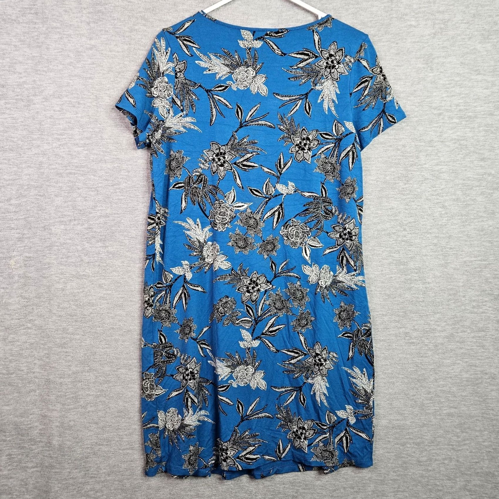 J. Jill J Jill Wearever Collection Blue Floral Short Sleeve Pleated Front Knit Dress M Size 32" / US 10 / IT 46 - 2 Thumbnail