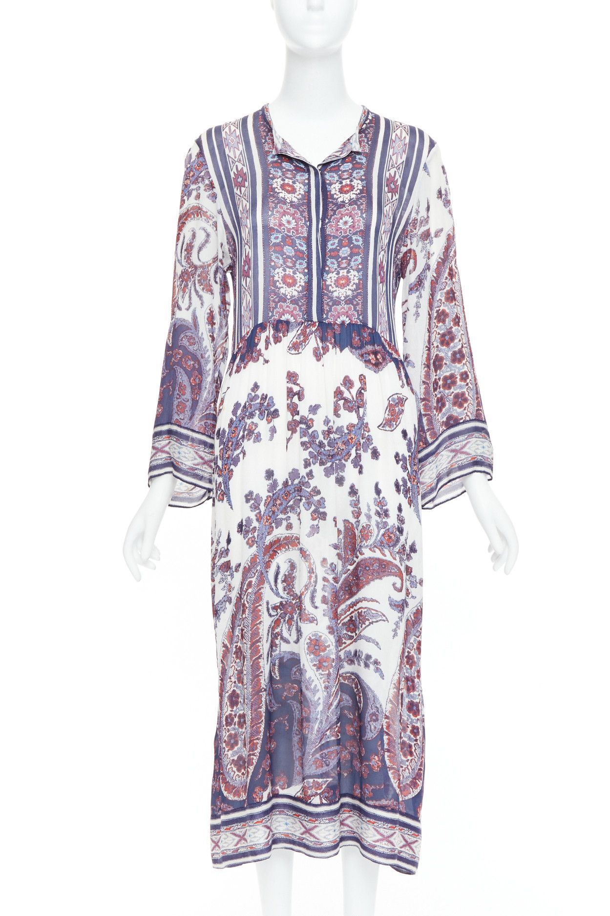 Isabel Marant ISABEL MARANT ETOILE Tilda navy white boho print sheer kaftan dress Sz1 Size S / US 4 / IT 40 - 1 Thumbnail