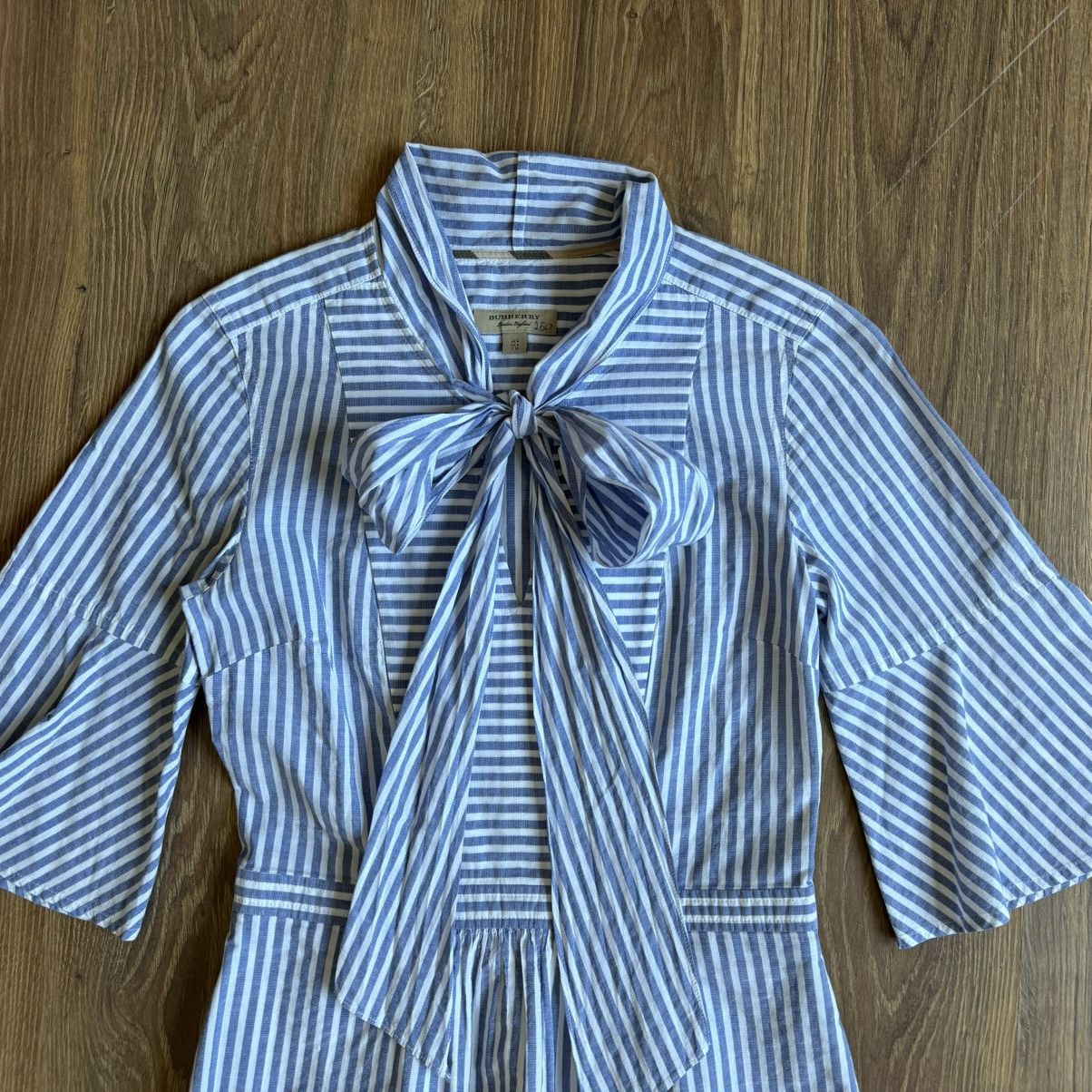 Burberry Burberry Women V Tie Neck Blue White Striped Cotton Dress Size S / US 4 / IT 40 - 2 Thumbnail