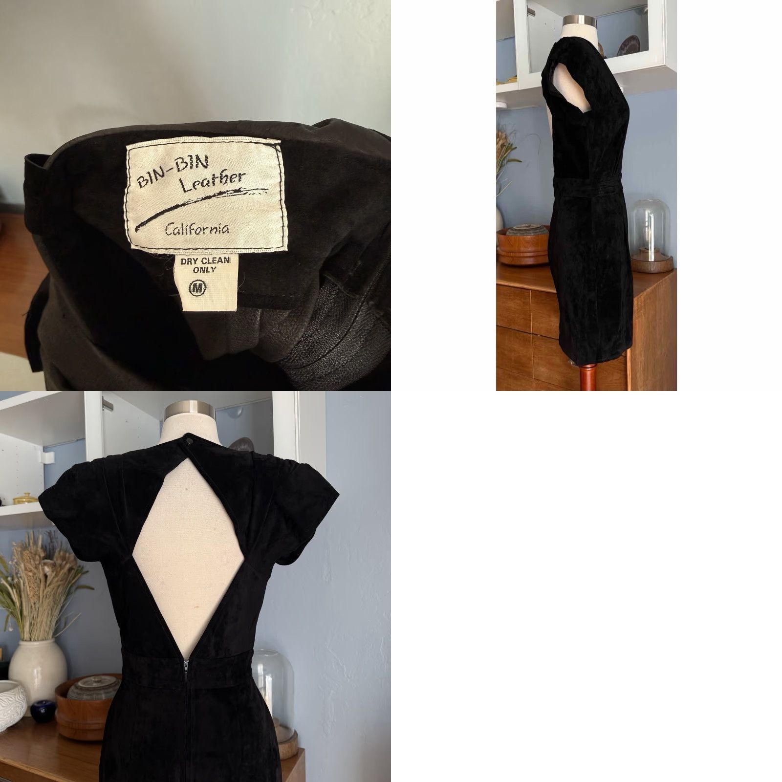 Vintage VINTAGE Bin-Bin Black Suede Leather Sheath Dress XS Open Back Cut-out 1980s Party Womens Size XS / US 0-2 / IT 36-38 - 8 Thumbnail