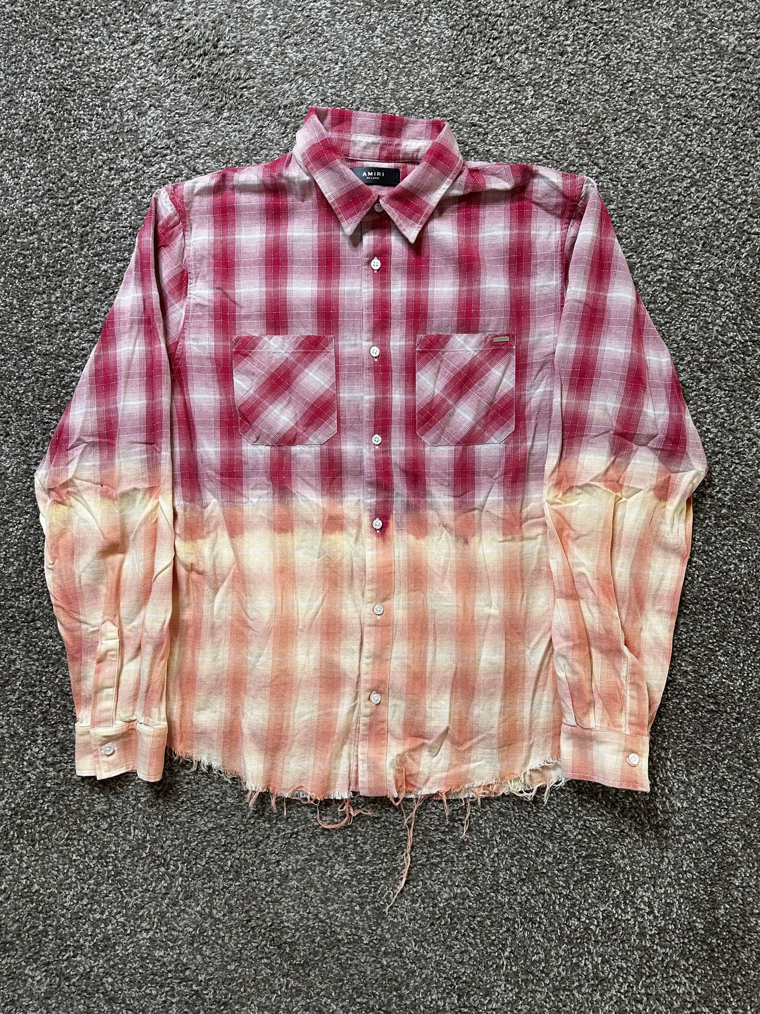 Image of Amiri Bleached Shirt/flannel in Red/White/Oragne, Men's (Size 2XL)