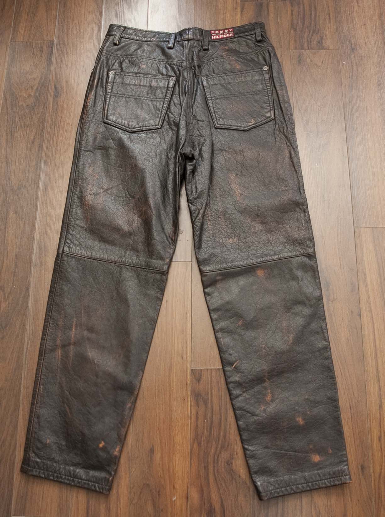 Tommy Hilfiger × Vintage Tommy Hilfiger Motorcycling 100% Leather Pants Size 31x28.5 Size US 31 - 3 Thumbnail