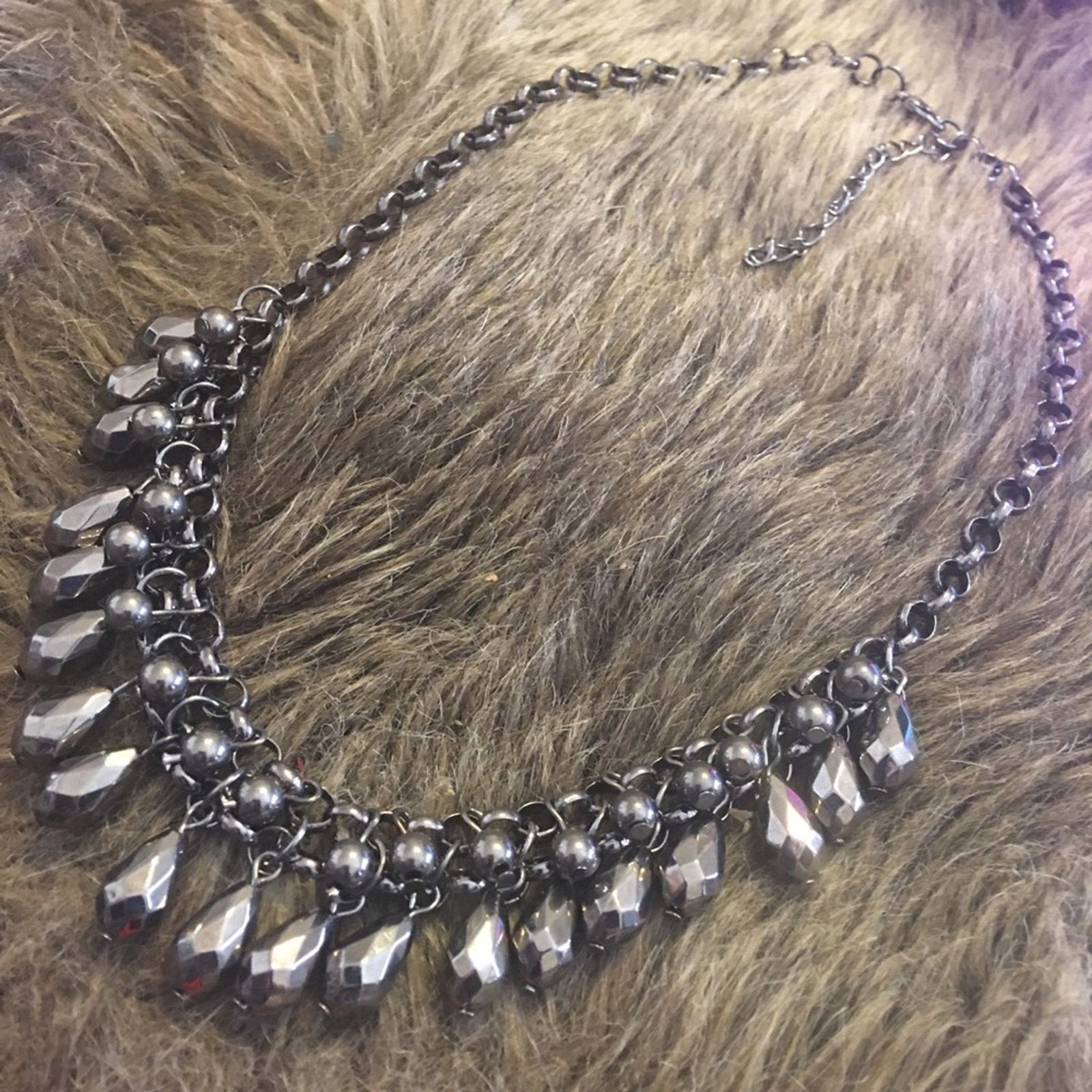 Jewelry Shiny chrome tone faceted bead bib necklace Size ONE SIZE - 8 Thumbnail