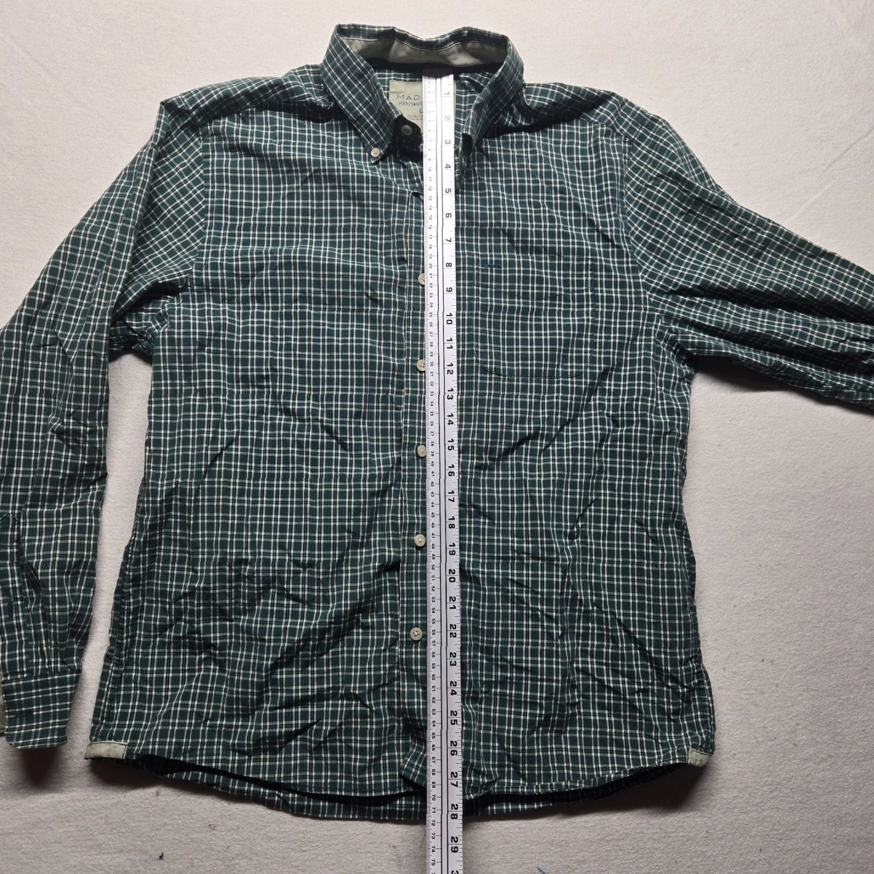 Madison Madison Green Plaid Button-Up Shirt Long Sleeve Men L Regular Fit Size 42R - 6 Thumbnail