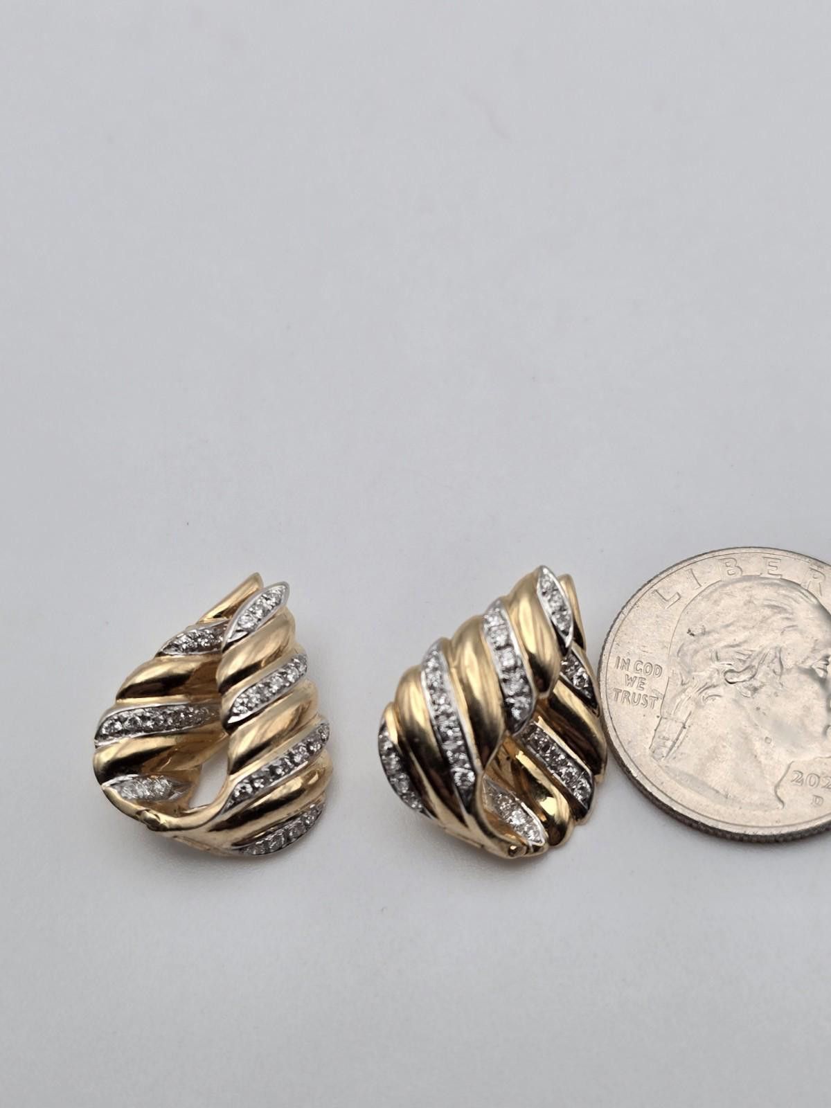 The Unbranded Brand Vintage 14k Yellow Gold Diamond Clip-On Earrings Hinged Size ONE SIZE - 3 Thumbnail