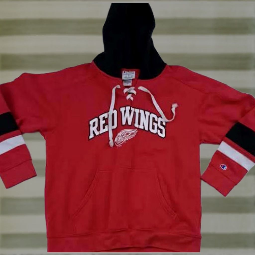 Champion Champion Detroit Red Wings Hooded Hoodie sweatshirt LG Adult Sports Drawsting Neckline Fleece Cotton Logo Solid Multicolor Size US L / EU 52-54 / 3 - 1 Thumbnail