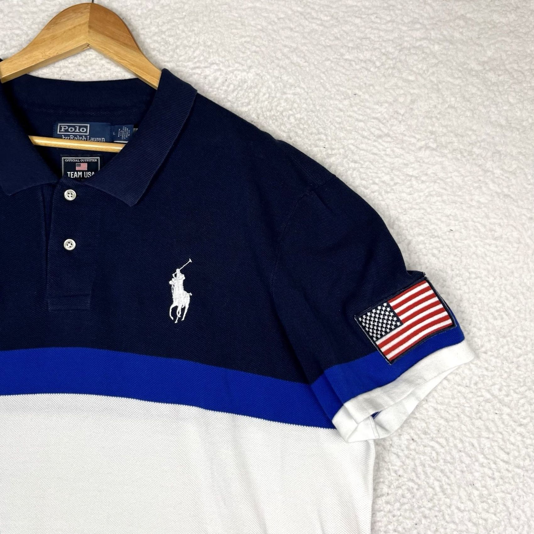 Ralph Lauren Polo Ralph Lauren Team USA Polo Shirt Men XL 2024 Olympics Flagbearer Knit Collared Short Sleeve Blue Colorblock Big Pony Golf Rugby Walking Mens Size US XL / EU 56 / 4 - 3 Thumbnail
