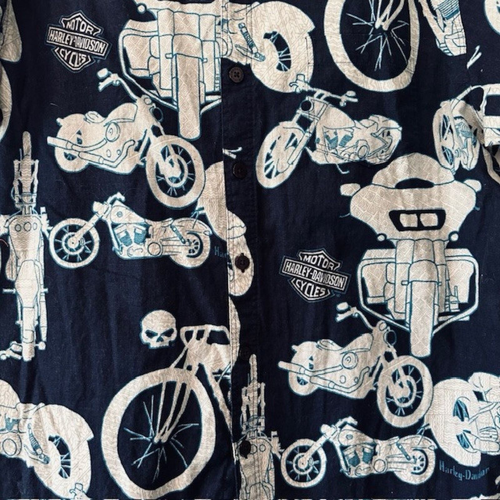 Harley Davidson Harley Davidson Motorcycle Shirt Hawaiian Men XL Blue/Gray Size US XL / EU 56 / 4 - 7 Thumbnail