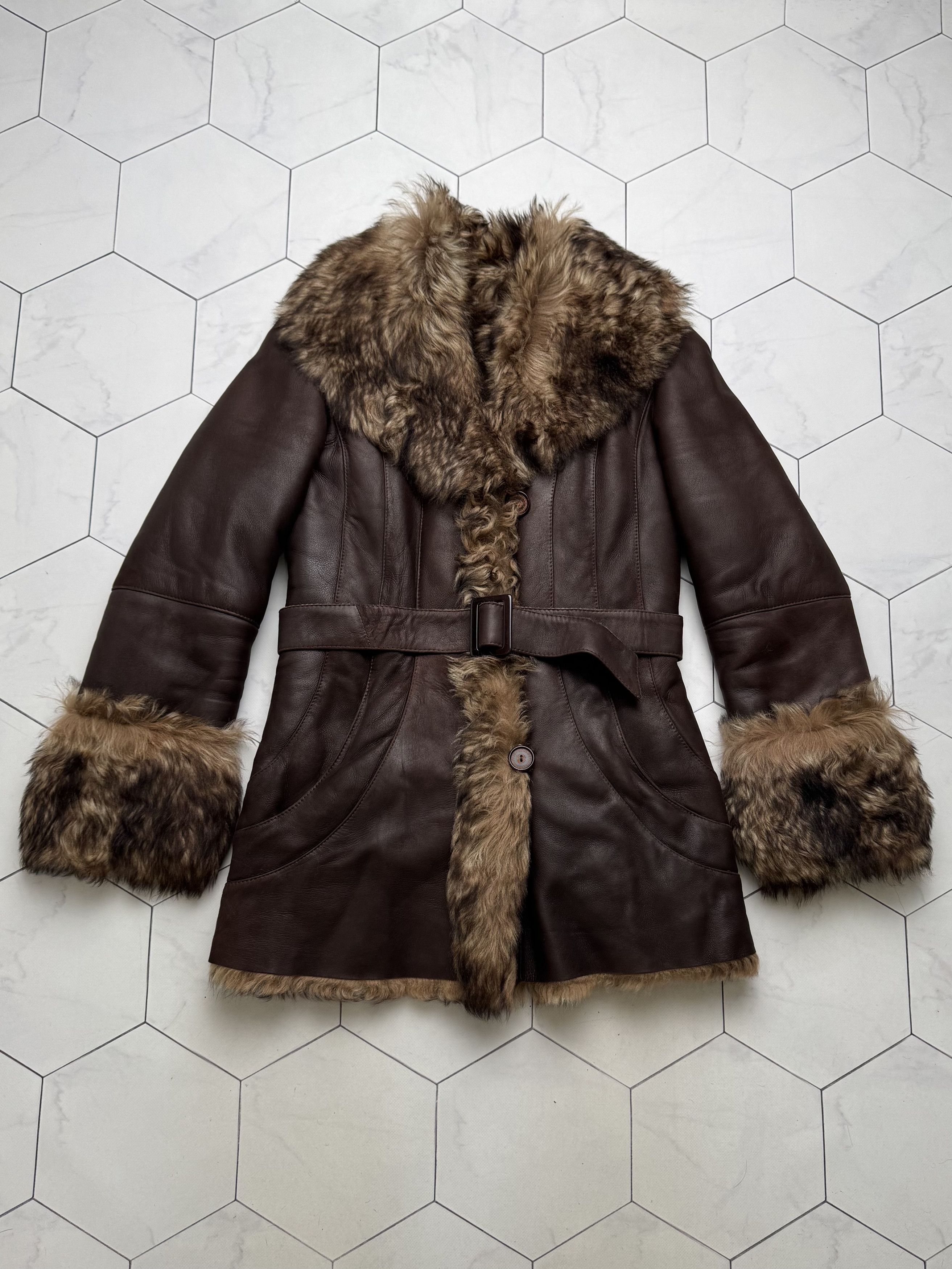 Japanese Brand Vintage Real Sheepskin Coat With Belt (B550)E2D15 Size M / US 6-8 / IT 42-44 - 1 Thumbnail