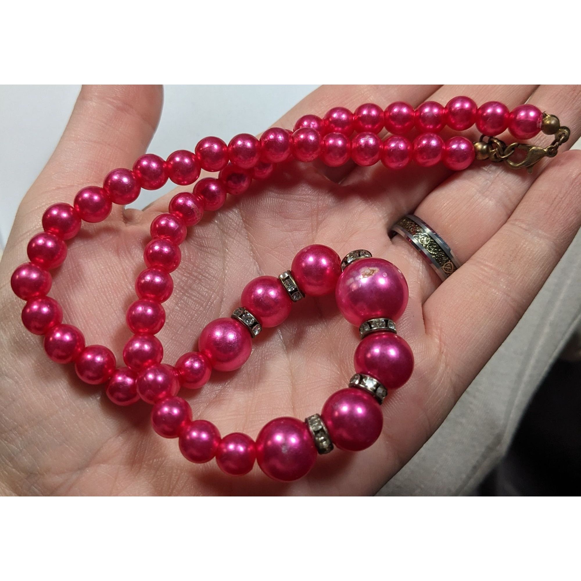 Other 80s Glam Magenta Faux Pearl And Rhinestone Beaded Necklace Size ONE SIZE - 6 Thumbnail