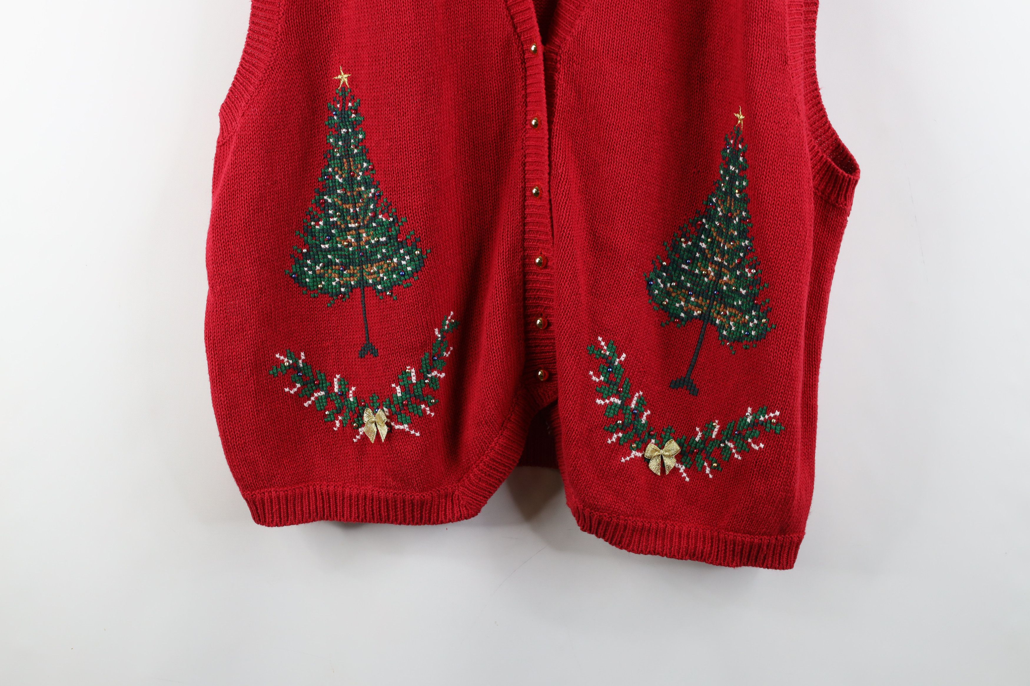 Vintage Deadstock Vintage 90s Tree Needlepoint Knit Sweater Vest Size XXL / US 16-18 / IT 52-54 - 3 Thumbnail