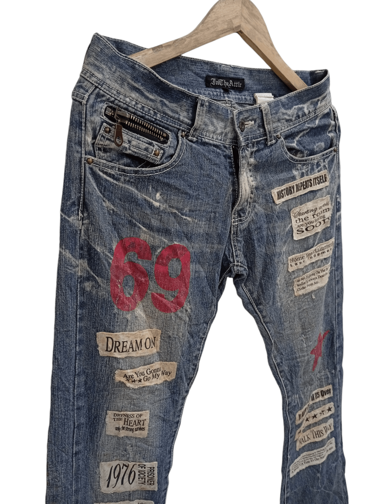 In The Attic × Vintage 🔥🔥In The Attic Patchwork Poem Statement Distressed Jeans Size US 31 - 12 Thumbnail