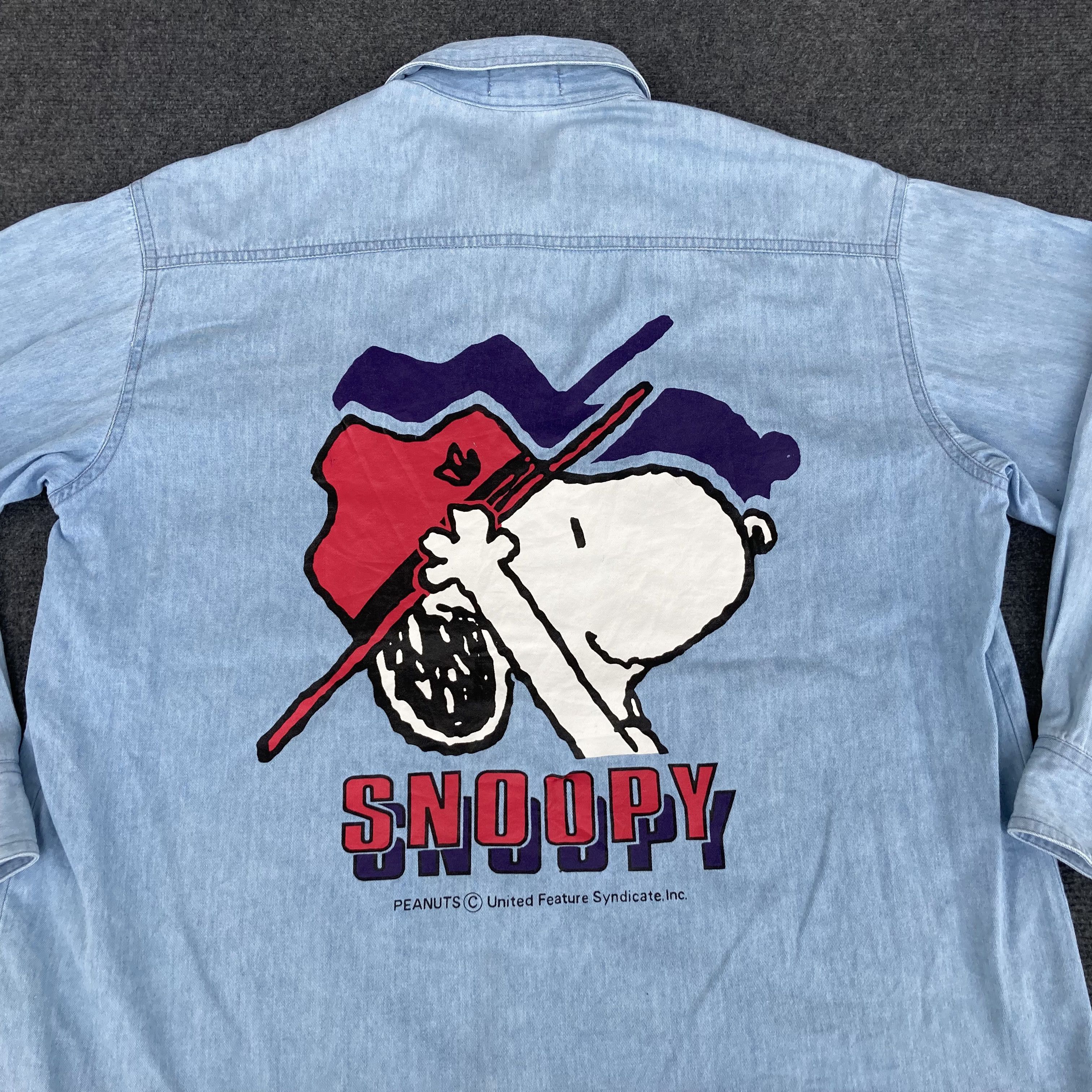 Disney × Vintage Vtg Snoopy Denim long Sleeve Shirt Size US L / EU 52-54 / 3 - 2 Thumbnail