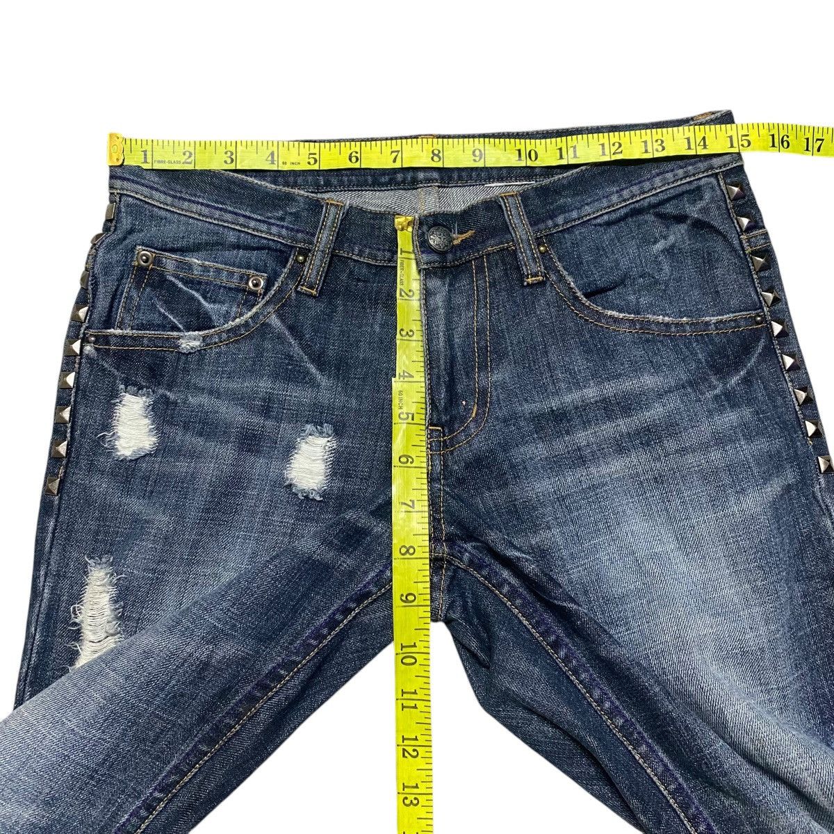 Japanese Brand MIDAS Hole Distressed Denim Jeans Studded Size US 29 - 19 Thumbnail