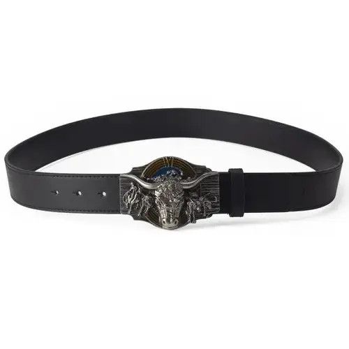 Designer × Japanese Brand PU Leather Skull Bull Horns Belt Size 44 - 3 Thumbnail