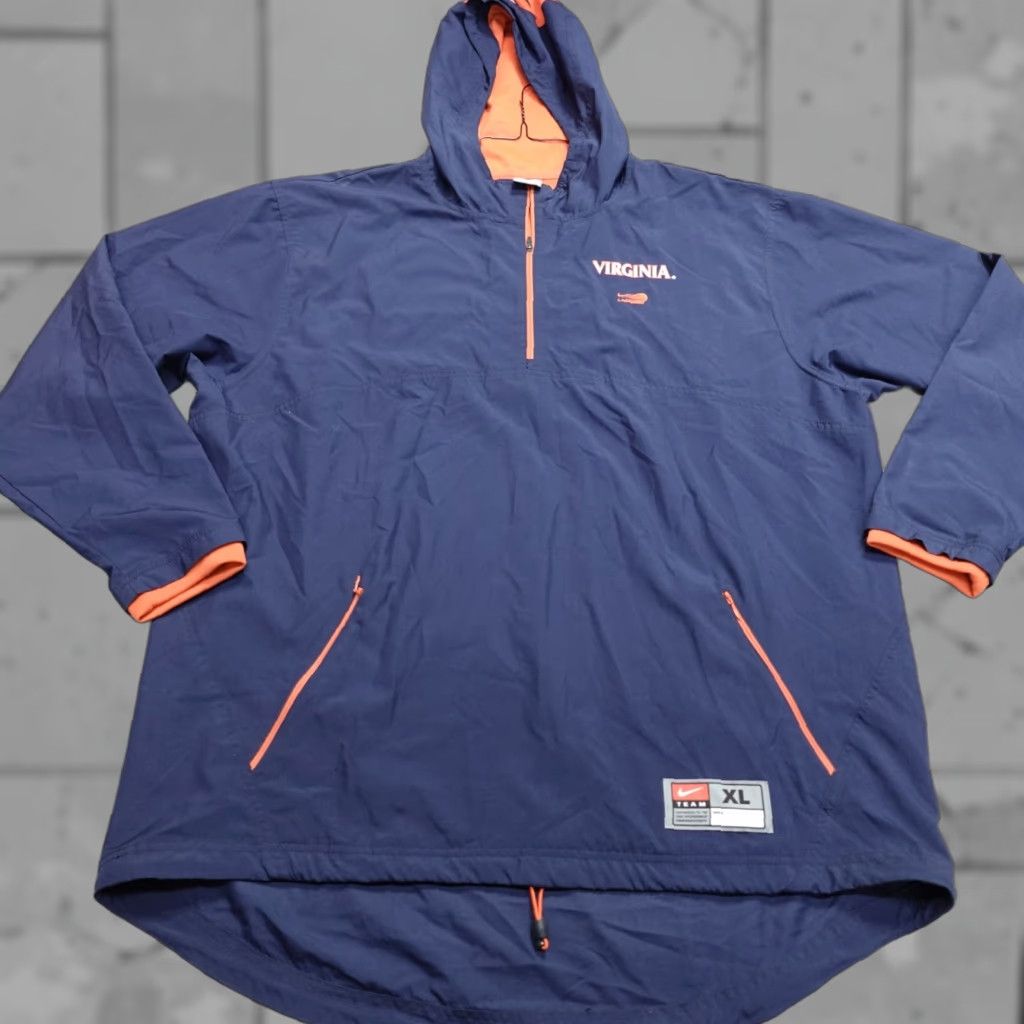 Nike VINTAGE Nike Jacket XL Blue Orange Trim Cavaliers Hoosiers Anorak Windbreaker Hooded Jacket Mens XL Blue Nike Jacket Size US XL / EU 56 / 4 - 1 Thumbnail