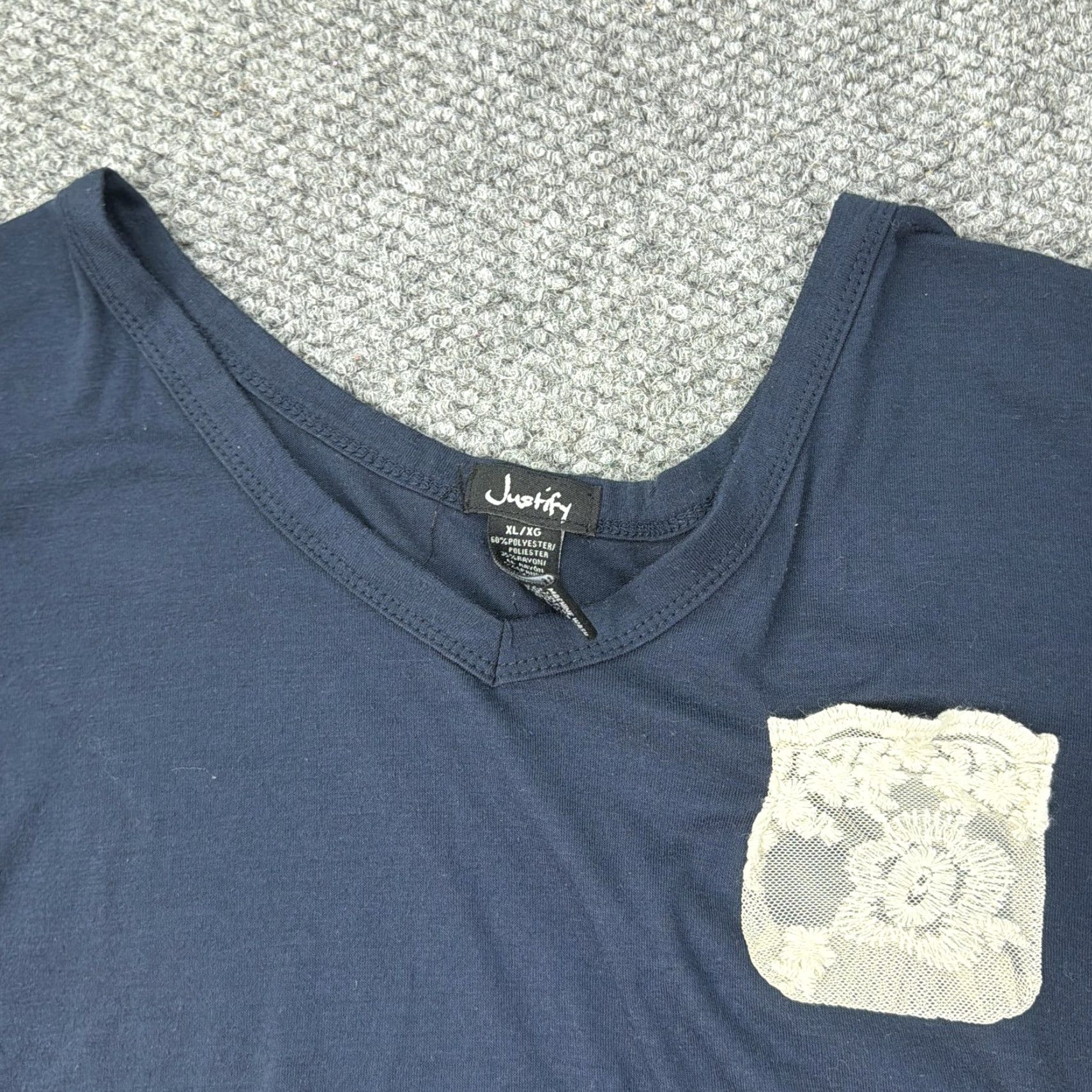 Vintage **Justify T-Shirt Womens Juniors XL Navy Blue V-Neck Casual Top** User: Justify T-Shirt Womens Juniors XL Navy Blue V-Neck Casual Top Size XL / US 12-14 / IT 48-50 - 5 Thumbnail