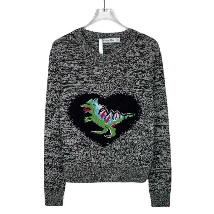 Dior Christian Dior Dinosaur Heart Appliqué Grey Cashmere Crewnec Size XXS / US 00 / IT 34 - 1 Thumbnail