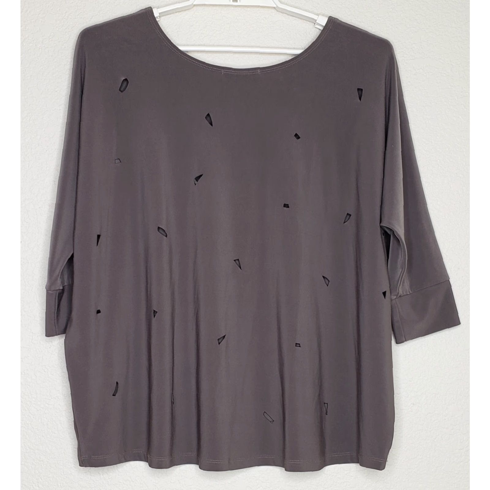 Vintage VINTAGE Sympli Women's Top Blouse - 3/4 Dolman Sleeve Oversized Stretch Round Neck Gray Dark 8 Size M / US 6-8 / IT 42-44 - 2 Thumbnail