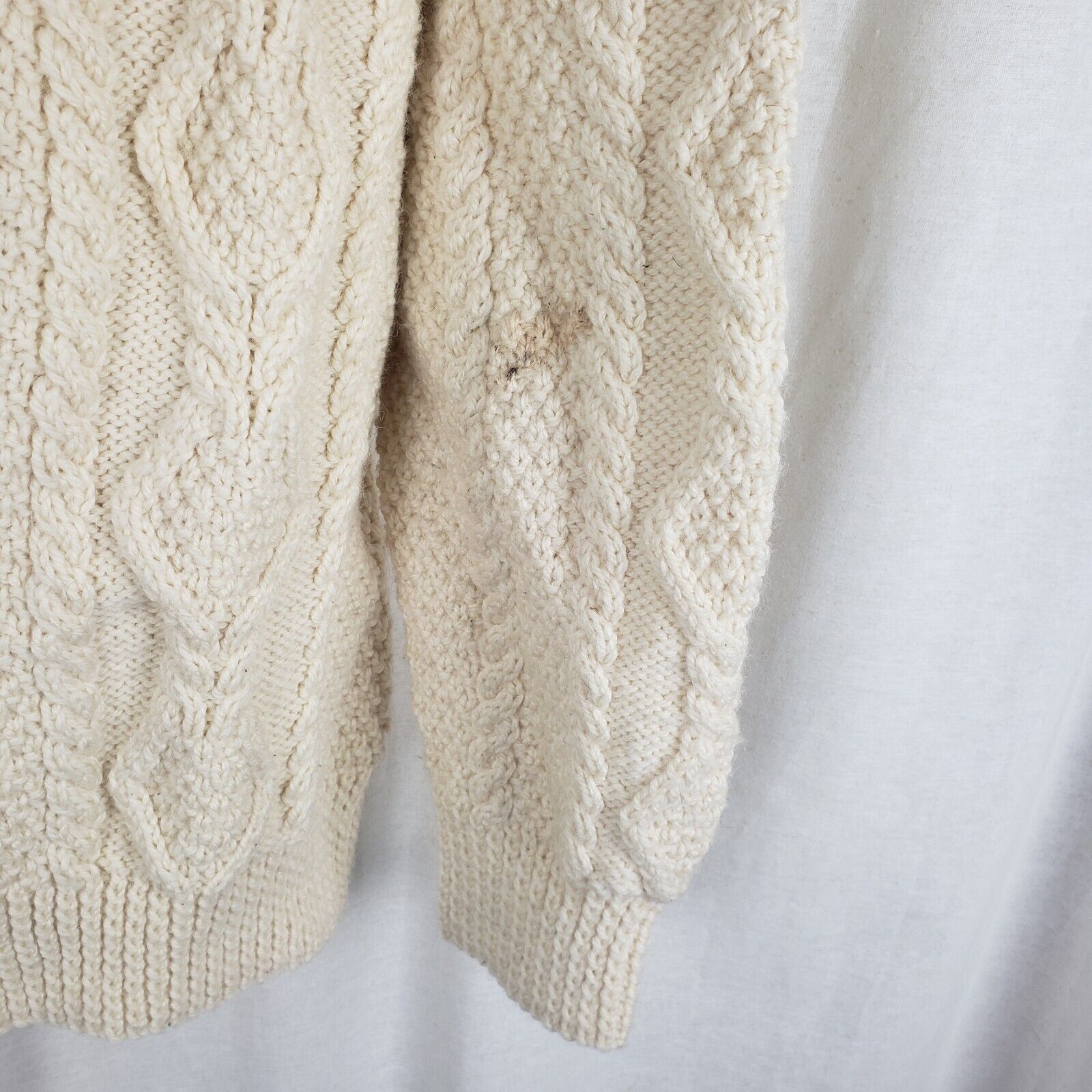 Handmade Vtg Handmade Fisherman Cable Knit Wool Aran Sweater Cream L Size US XL / EU 56 / 4 - 6 Thumbnail