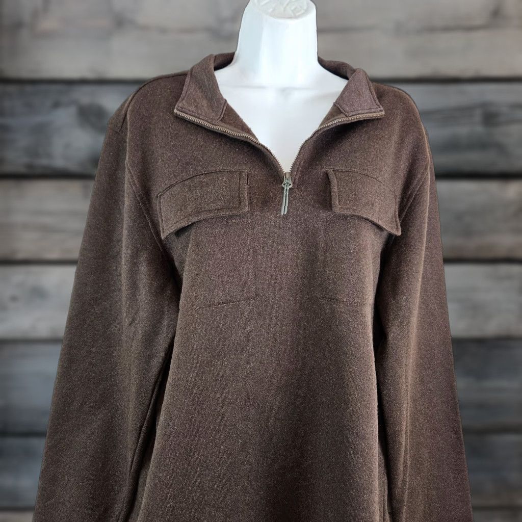 prAna Mens Brookland 1/4 Zip Sweater Sz Large Brown Wool Blend