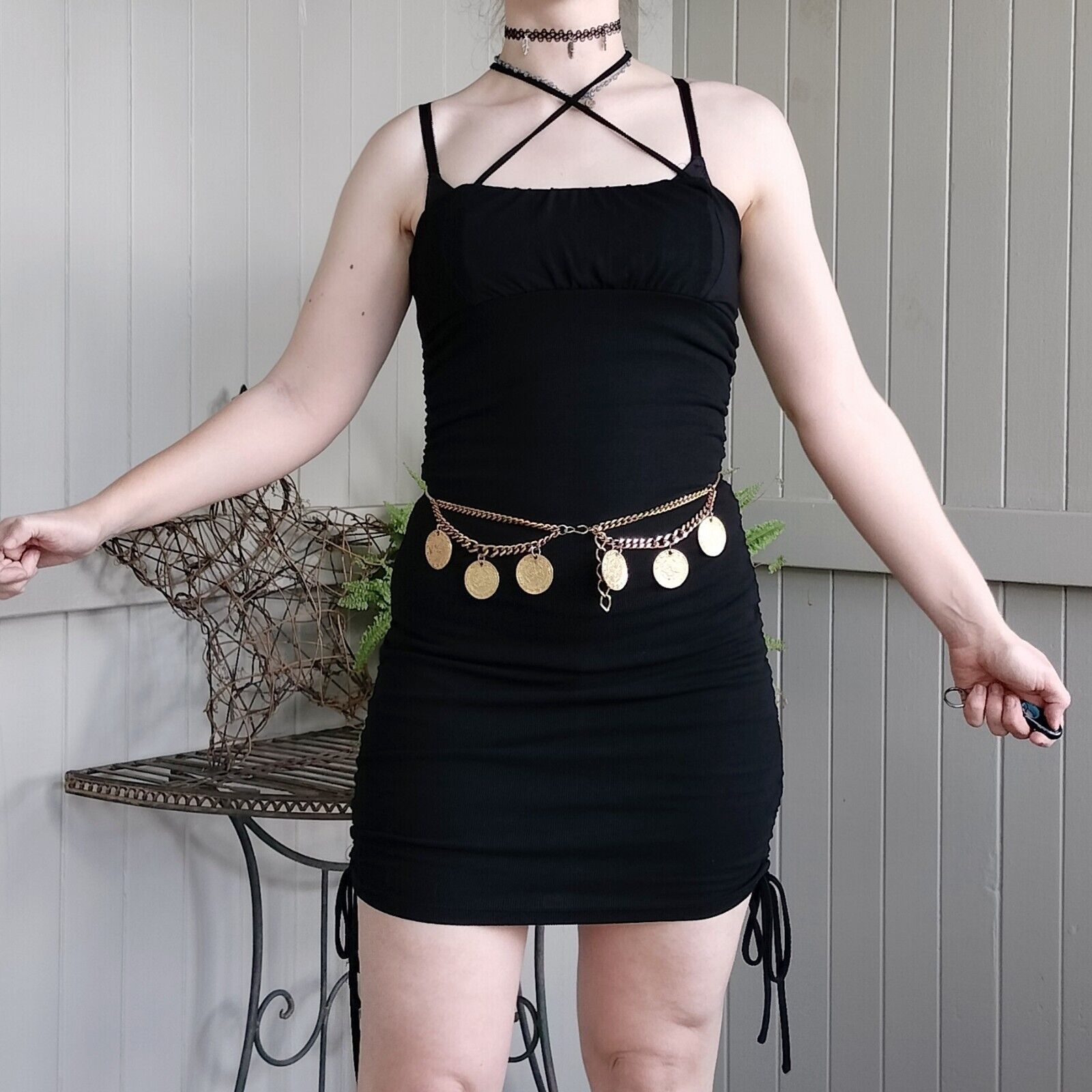 Designer Ally Dress Mini Bodycon Ruched LBD Party Evening Fairy Goth Size M / US 6-8 / IT 42-44 - 1 Thumbnail