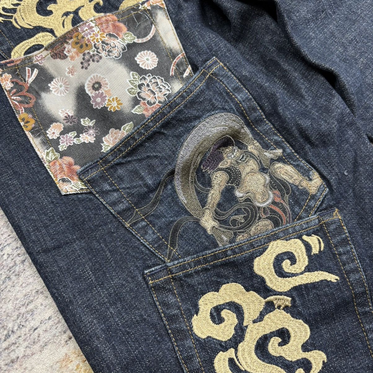 Karakuri Tamashii Rare Karakuri Tamashii multi pocket embroidery denim pants Size US 37 - 5 Thumbnail