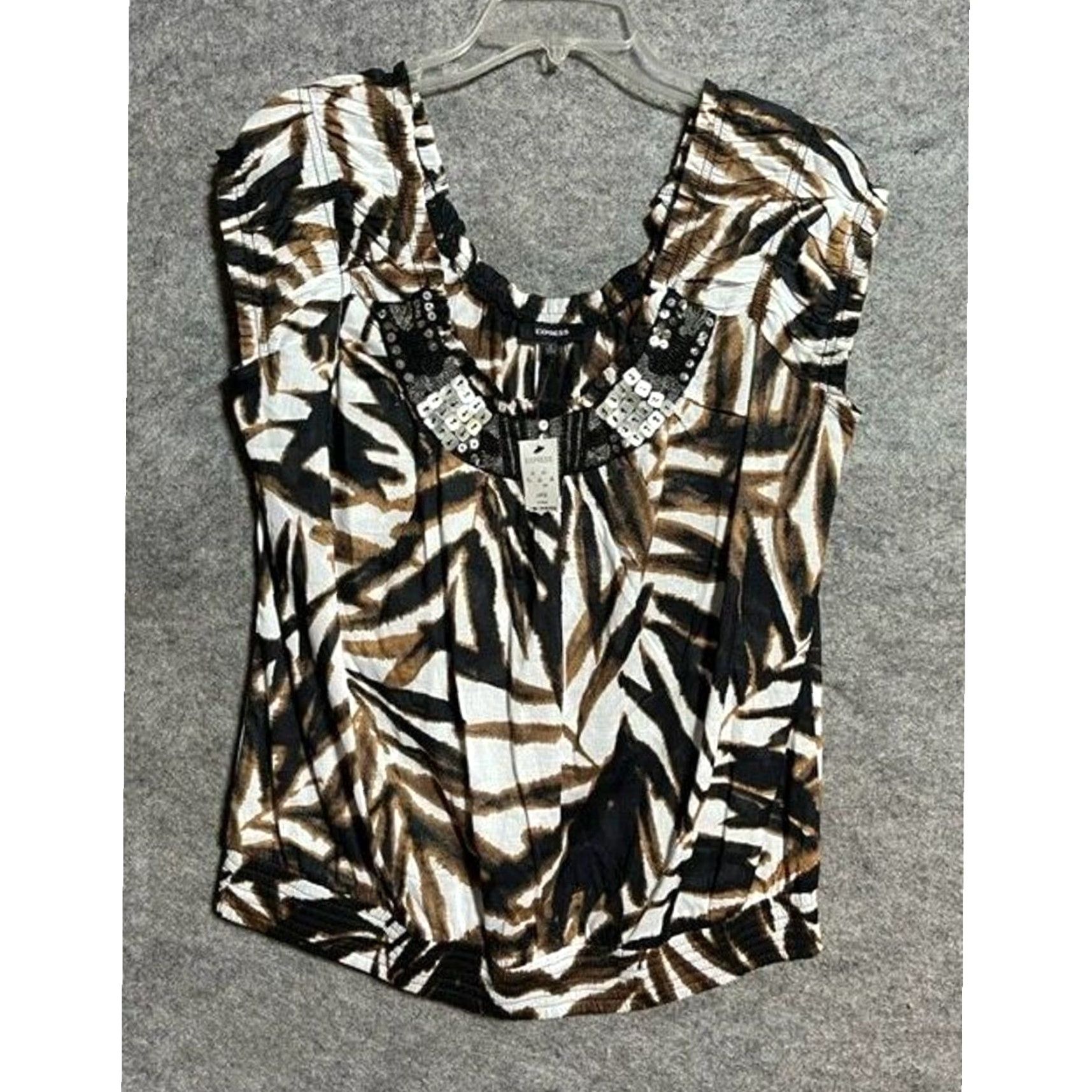 Express Express Statement Top L Built in Necklace Going Out Clubwear Y2K Sequins Glam Shirt Women Size L / US 10 / IT 46 - 2 Thumbnail