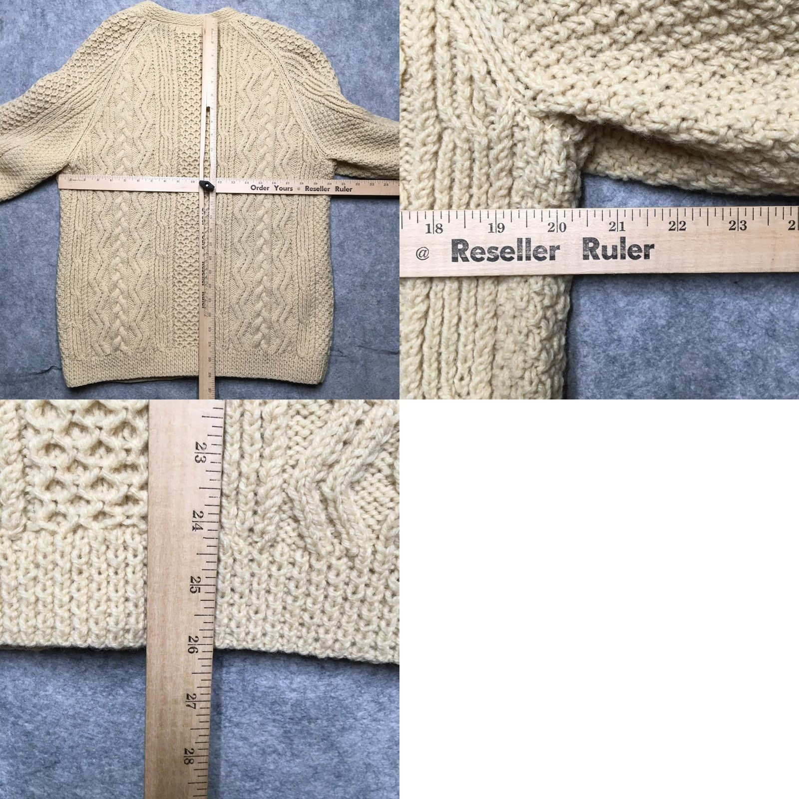 Vintage Cable Knit Cardigan Sweater Mens Medium White Heavyweight V-Neck Fisherman Irish Size US M / EU 48-50 / 2 - 8 Thumbnail