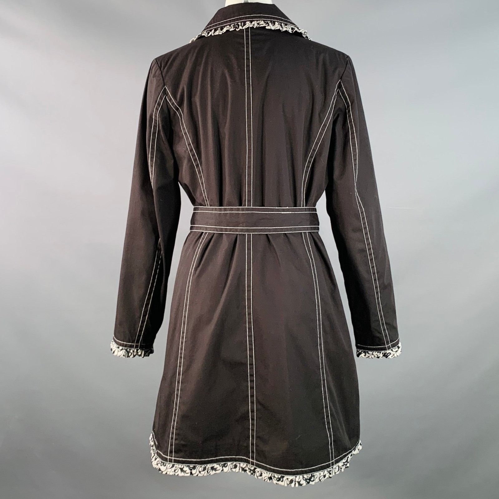 Other Size XS Black White Cotton Blend Contrast Stitch Belted Coat Size XS / US 0-2 / IT 36-38 - 4 Thumbnail