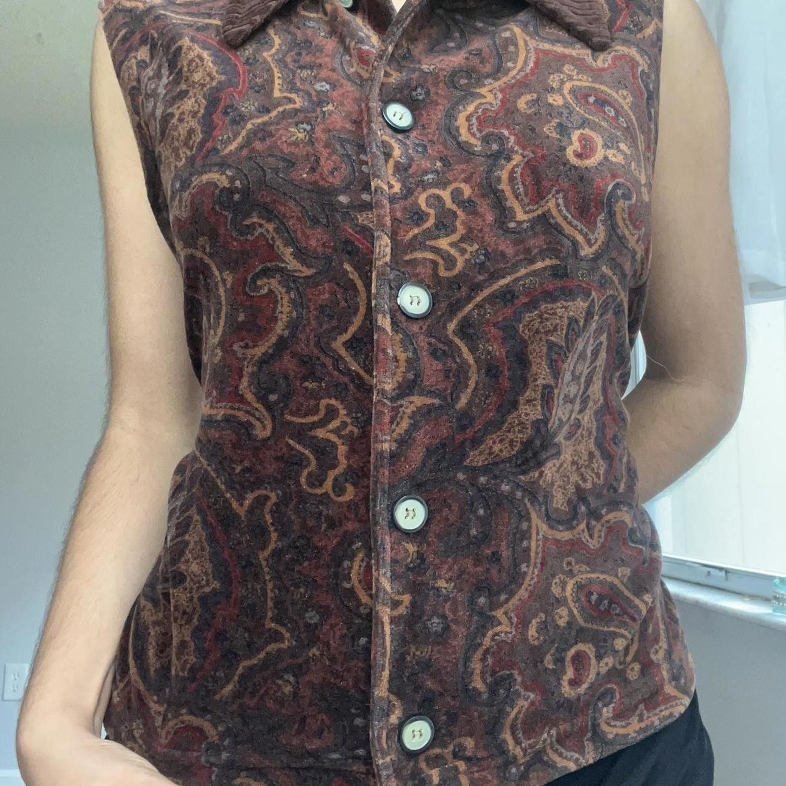 Other Brown paisley button up vest with tie back #boho #western Size S / US 4 / IT 40 - 8 Thumbnail