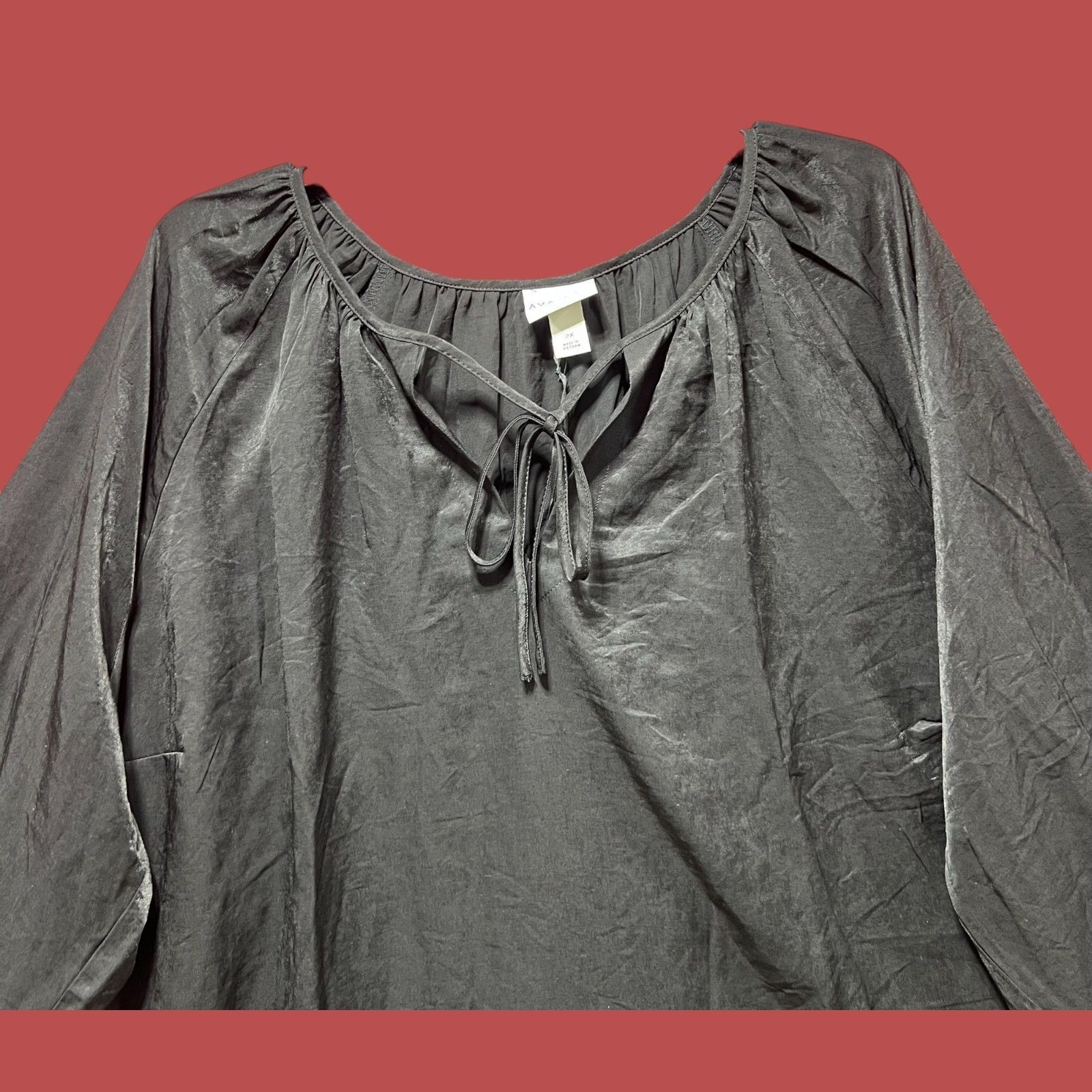 Other Ava & Viv - Women's V-Neck Balloon Sleeve Shirt - Black - 2X Size XXL / US 16-18 / IT 52-54 - 14 Thumbnail