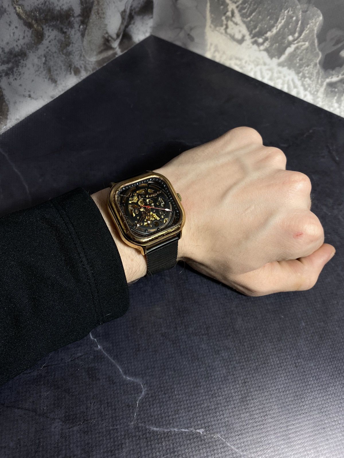 Vintage Skeleton Automatic Gold Square Watch Vintage Style Size ONE SIZE - 6 Thumbnail