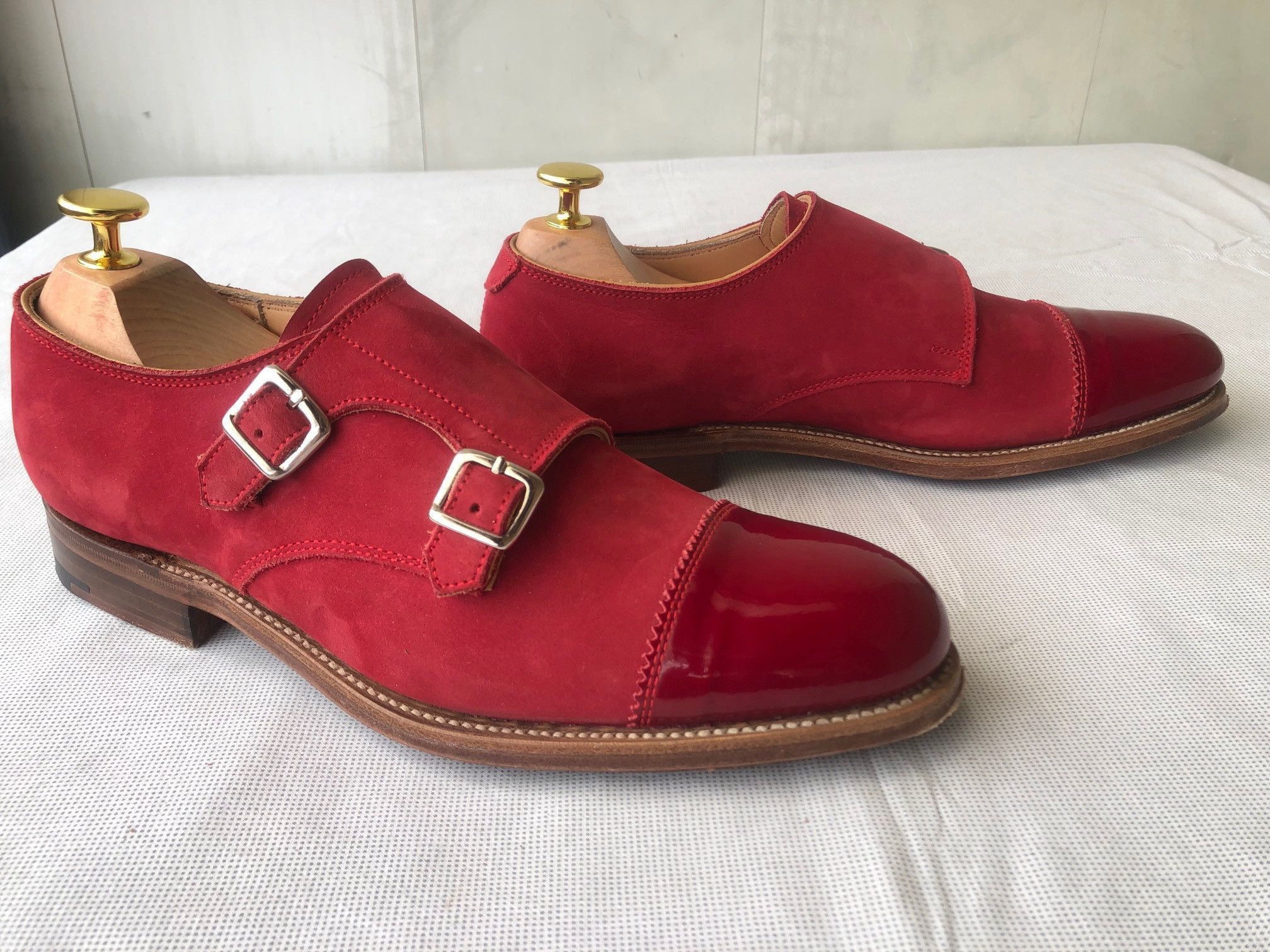 Grenson Grenson Red suede/leather cap toe double monk strap shoes Size US 7 / EU 40 - 3 Thumbnail