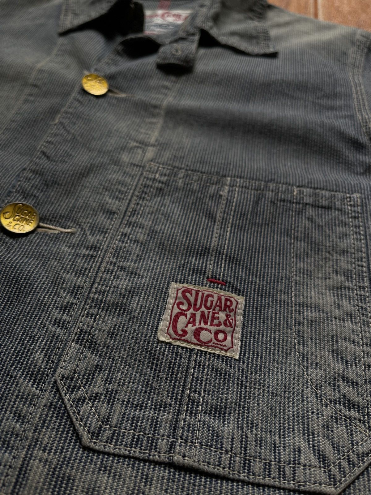 Sugar Cane × Vintage ❌S O L D❌90s Sugar Cane Hickory Stripe good Aging & fading Size US S / EU 44-46 / 1 - 9 Thumbnail