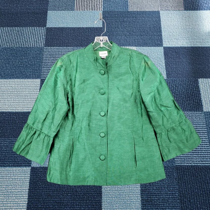 Vintage Chicos Jacket Womens M Medium Green Button Up Linen Long Sleeve Classic Size M / US 6-8 / IT 42-44 - 1 Thumbnail
