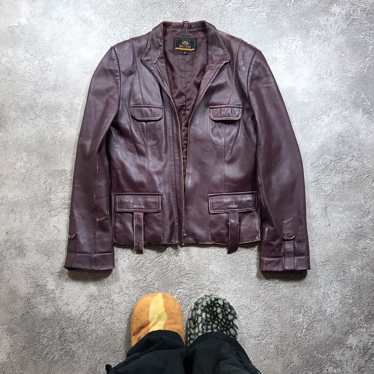 Vintage Vintage 90s Brown Leather Jacket Workwear Streetwear Baggy L Size L / US 10 / IT 46 - 1 Thumbnail