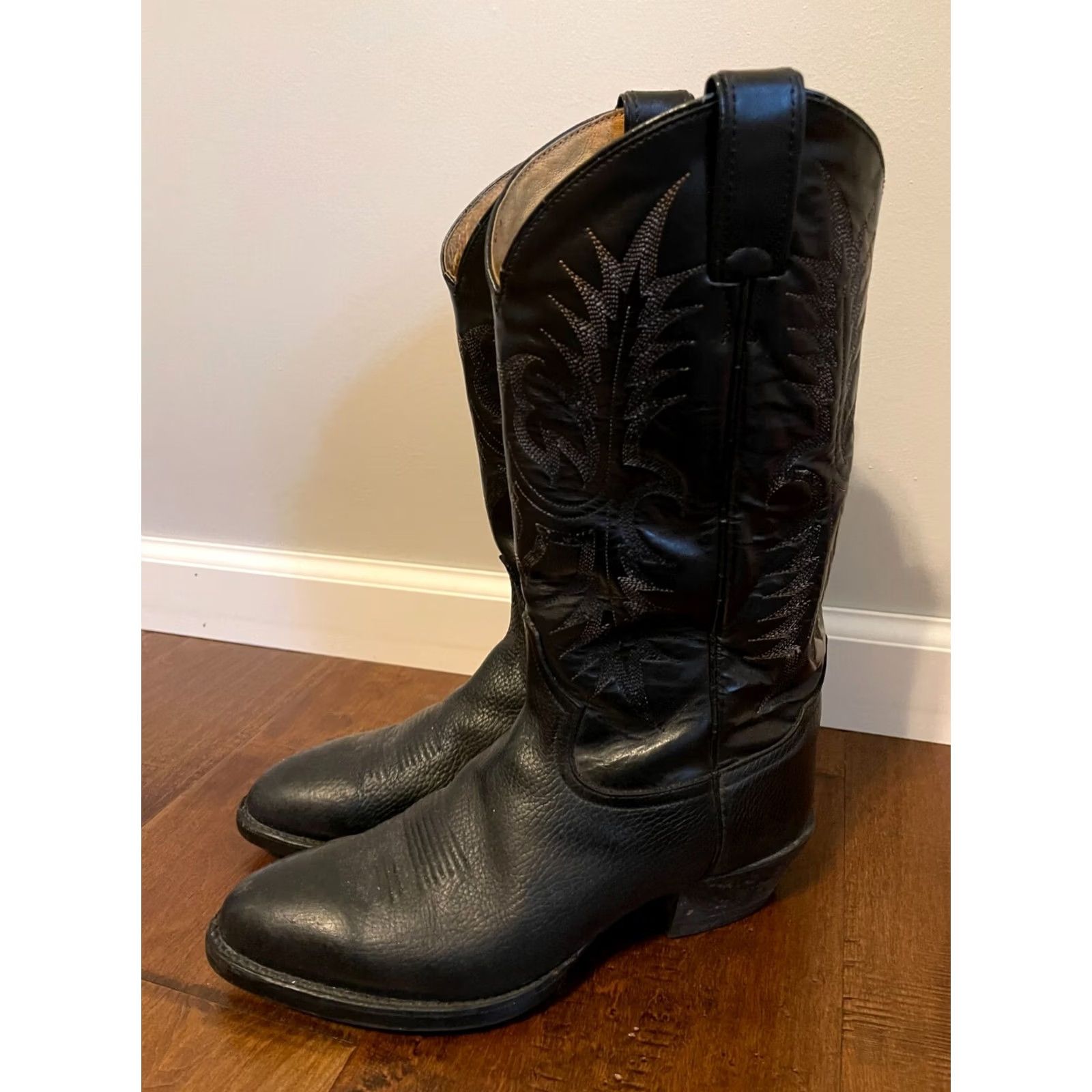 Tony Lama VINTAGE Tony Lama Boots Mens Black TW2006 Mexico Leather Western Cowboy Men Size US 9 / EU 42 - 4 Thumbnail