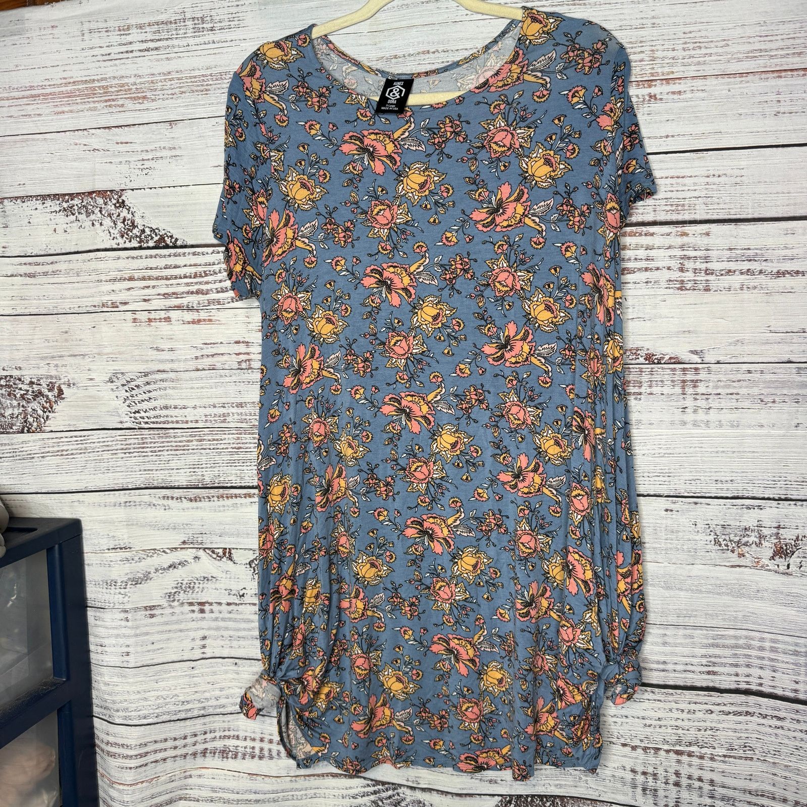agnes b. Agnes & Dora Floral Crew Neck Short Sleeve Tunic Dress XL Size XL / US 12-14 / IT 48-50 - 2 Thumbnail