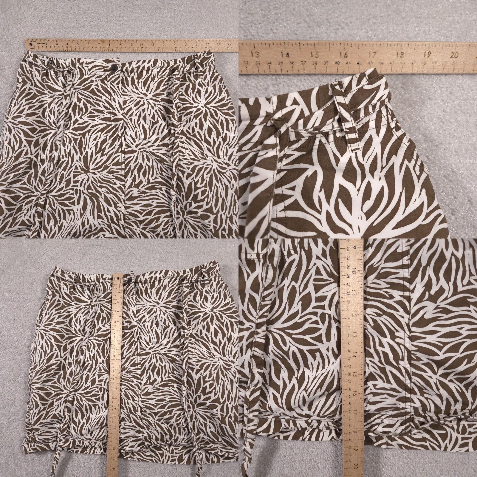 Lands' End Lands' End Skirt Womens 16W Brown White Leaf Print Drawstring Hem Pockets Beach Casual Travel 100% Cotton Size 38" / US 16 / IT 52 - 8 Thumbnail