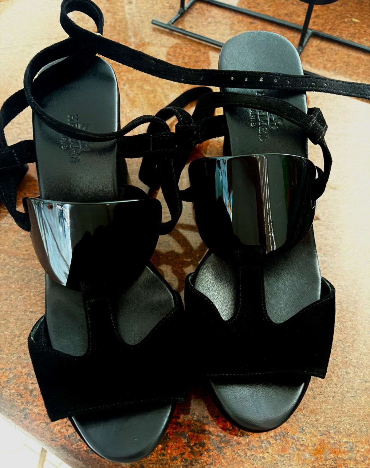 Hermes Hermes ankle strap suede sandals with medallion detail Size US 8 / IT 38 - 2 Thumbnail