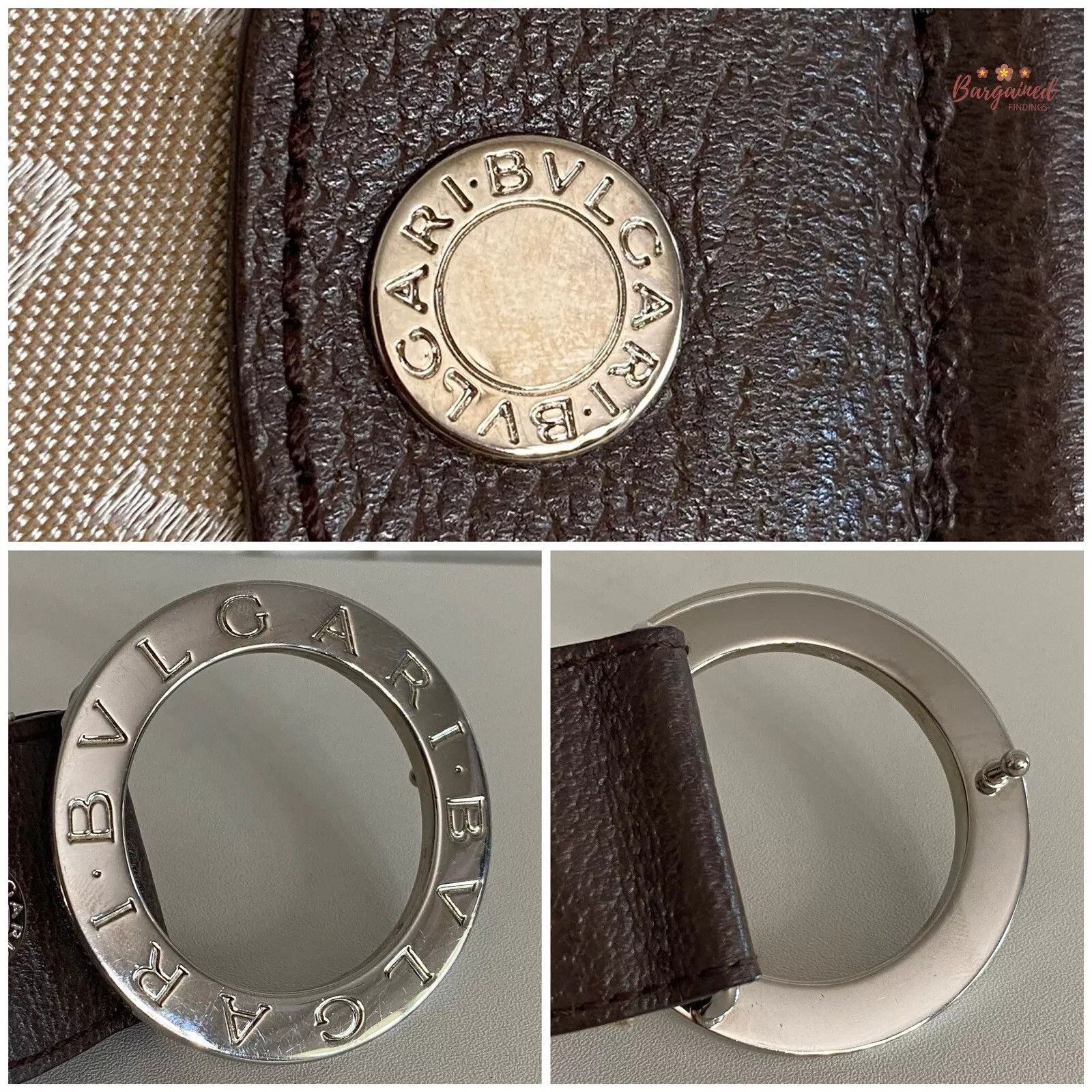 Bvlgari BVLGARI Beige Canvas Dark Brown Leather Silver Round Buckle Size 30 - 2 Thumbnail